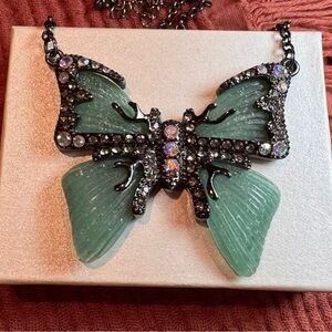 Park Lane Green and Black Rhinestone Butterfly Necklace